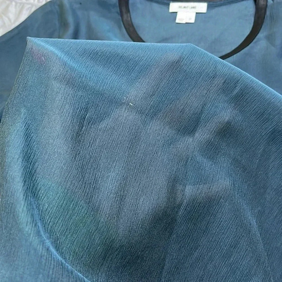 Helmut Lang Vtg Sheer Petite Green Long Sleeve Blouse Quiet Luxury Minimalist - Picture 9 of 10